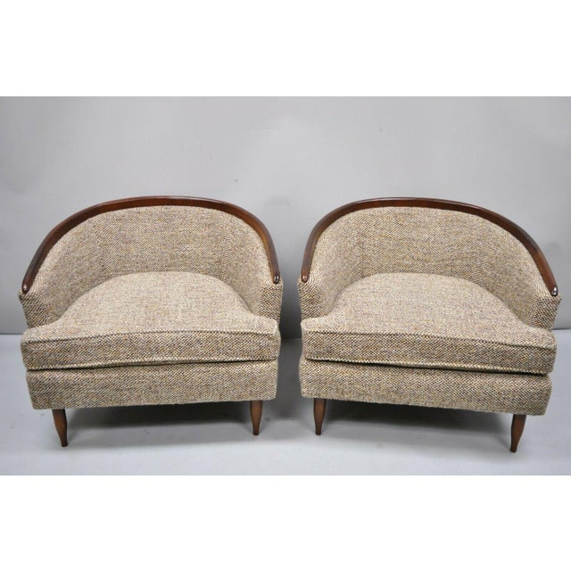 Mid Century Modern Wide Barrel Back Club Lounge Chairs A Pair