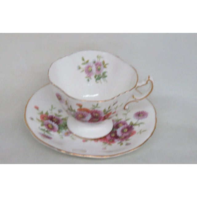 White Hammersley England Bone China Pink Purple Flowers Tea Cup and Saucer Set For Sale - Image 8 of 8