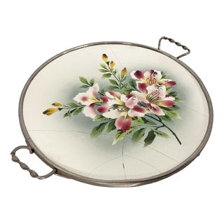 Italian Art Deco Tray in Ceramic and Metal with Flowers, 1920s For Sale