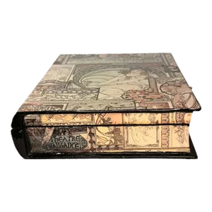 1990s Decoupaged Lacquer Box Alphonse Mucha La Peinture Lacquered Trinket Jewelry Box