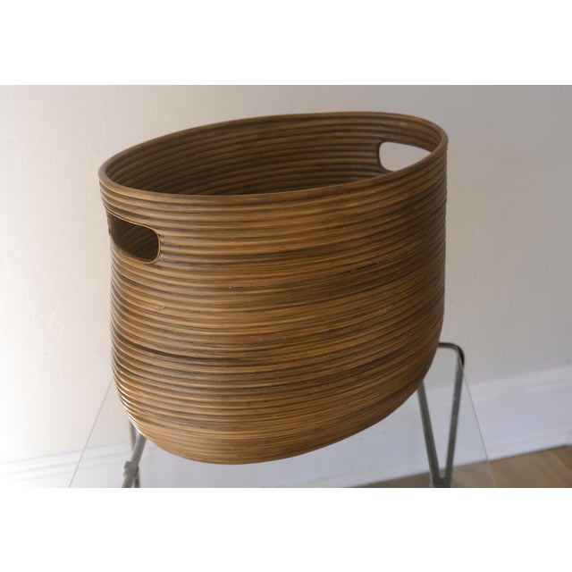 Vintage Gabriella Crespi Style Pencil Reed Basket With Cutout Handles For Sale In San Francisco - Image 6 of 9