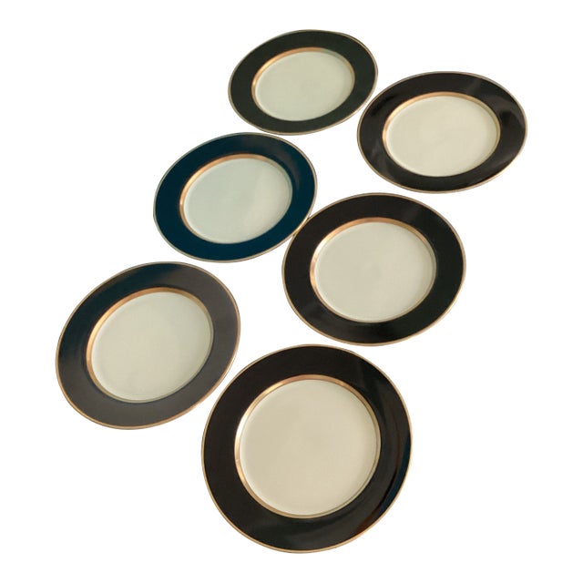 Vintage Fitz and Floyd Renaissance Black and Gold Dining Plates- Set of 6 For Sale
