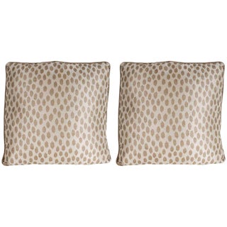 Modernist Square Ecru Pillows with Muted Gold Tones - a Pair For Sale