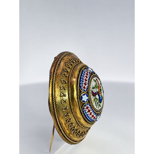 Victorian Micromosaic Brooch, Brass or 9k Gold, Italy, Circa 1890 For Sale - Image 4 of 8