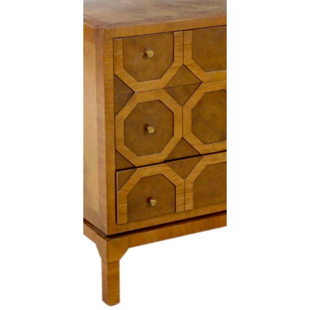 Harold Schwartz for Romweber Furniture Company, Acacia wood and walnut wood three drawer commode. The front of the commode...