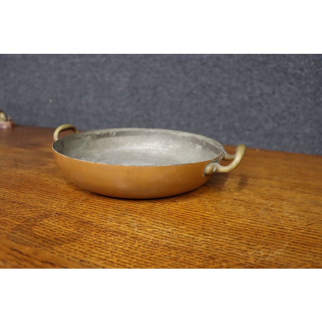 Antique Copper Gratin / Sauté Pan With Brass Handles For Sale - Image 4 of 14