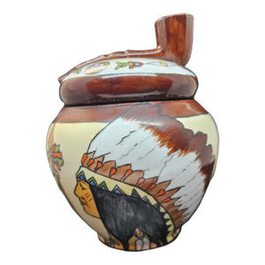 Antique French Native American Porcelainorcelain Hand Painted Tobacco Jar, Signed