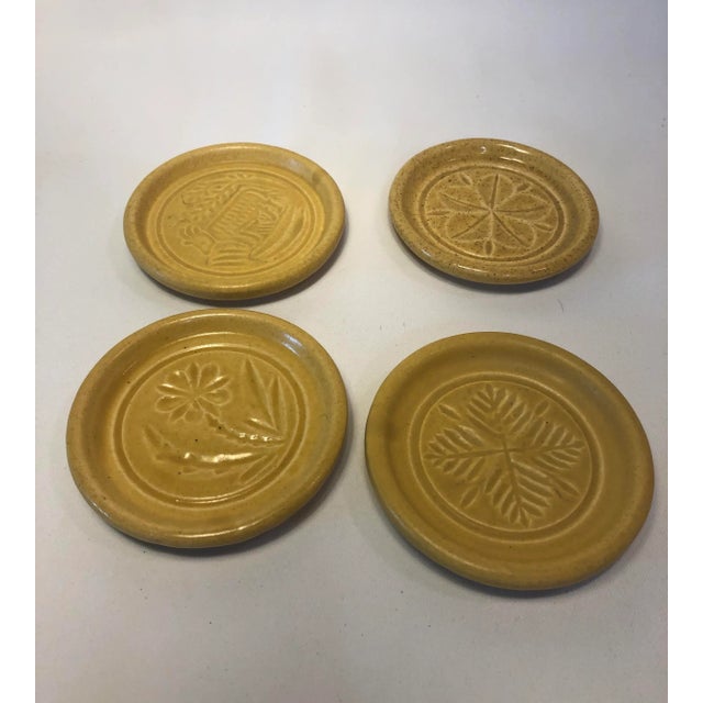 Pigeon Pottery Yellow CoastersAshtrays Old Buttermold Set of 4