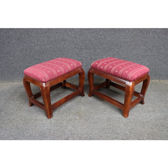 Pair of Ethan Allen Chinoiserie Style Upholstered Footstools For Sale - Image 11 of 13