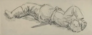 The Injured Soldier, Original Drawing, Early 20th-Century