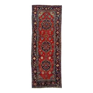 Vintage Handmade Mahal Runner With Multicolor Accents