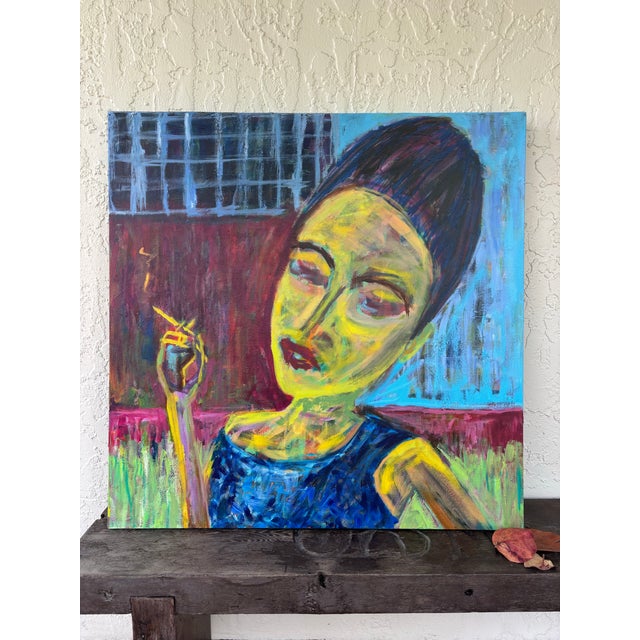 Contemporary “Between Thoughts” Original Acrylic Contemporary Expressionism Portrait by Linda McDonough For Sale - Image 3 of 12