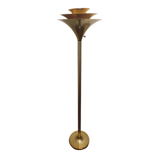 Mid 20th Century Hollywood Regency Brass 3-Tier Torchiere Floor Lamp For Sale
