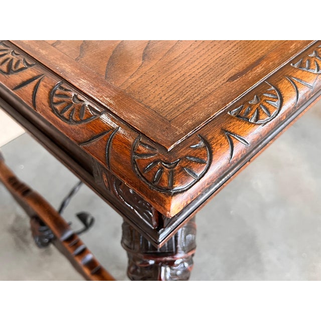 19th Spanish Carved Gargoyles Walnut Renaissance Library / Writing or Desk Table For Sale In Miami - Image 6 of 18