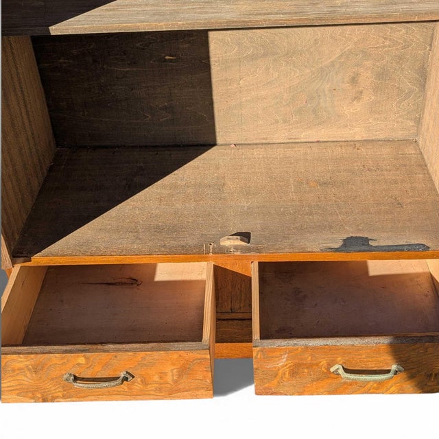 Japanese Antique Refinished Cabinet With Figured Wood Panels and Fabric Inserts For Sale - Image 13 of 17