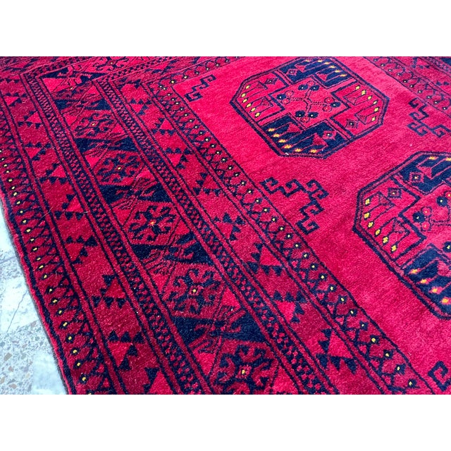 Red Turkmen Bokhara Hand-Knotted Wool Rug - 4'6" X 6'4" For Sale - Image 9 of 12