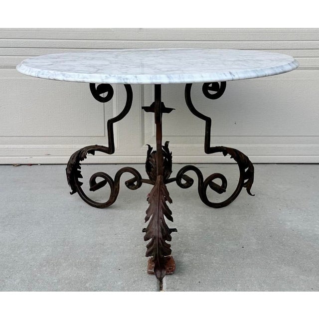 French Art Nouveau Iron Coffee Table With Italian Carrara Marble Top, Late 19th C. For Sale - Image 4 of 18