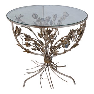 Vintage Round Italian Metal Base Lamp Table For Sale