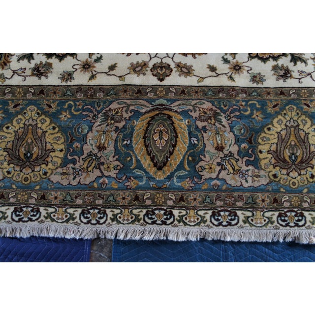Traditional Hand Knotted Cream Blue Floral All Over Wool Area Rug 9' X 12' For Sale - Image 4 of 14