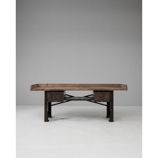 20th Century French Industrial Cast Iron Work Table with Wooden Top For Sale In Greensboro - Image 6 of 12