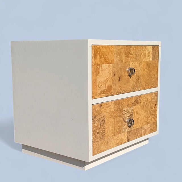 1970s Faux-Burl Laminate Nightstand With Chrome Pulls For Sale - Image 10 of 10
