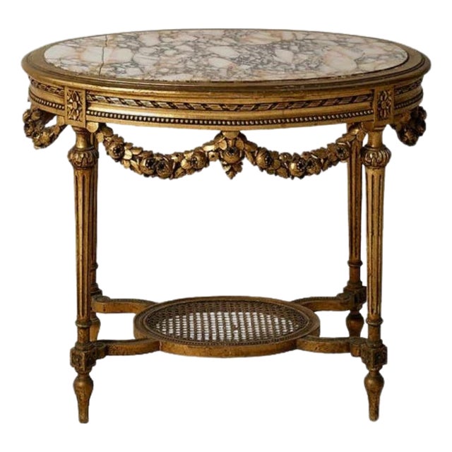 19th Century Belgian Marble & Walnut Accent Table For Sale