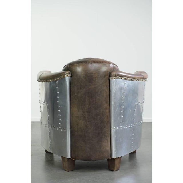 Cowhide Leather Aviator Club Armchair with Aluminium Finish For Sale - Image 4 of 13