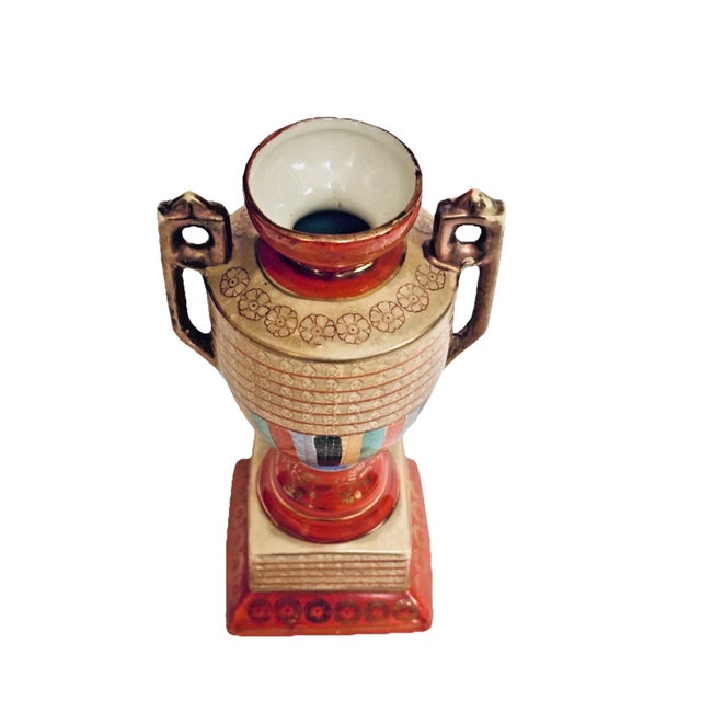 1920s Antique Japanese Thousand Faces Egyptian Revival Covered Pedestal Urn, Circa 1920 For Sale - Image 5 of 7