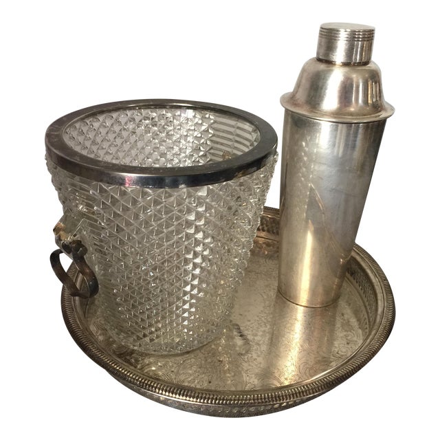 Silver Plated Champagne Bucket, Cocktail Mixer & Tray Chairish