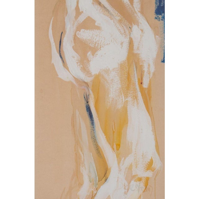 Illegibly Signed Standing Nude Acrylic on Paper For Sale - Image 4 of 8
