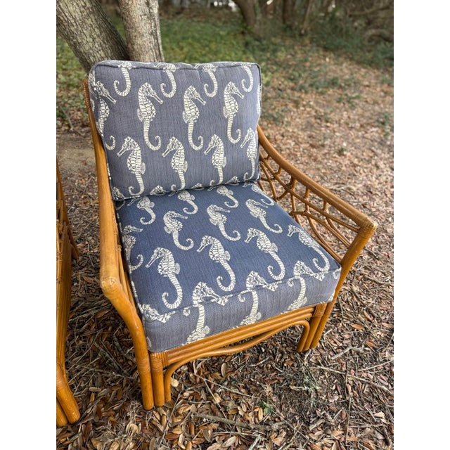 Pair of high-quality Braxton Culler bamboo armchairs with seahorse upholstery. Sturdy and in great condition. 32.5” deep,...