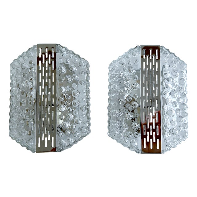Vintage Bubble Glass and Chrome Sconces, 1970s, Set of 2 For Sale