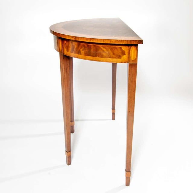 Mid 20th Century RBC Neoclassical Directoire Mahogany Inlay Demilune Table For Sale - Image 4 of 12
