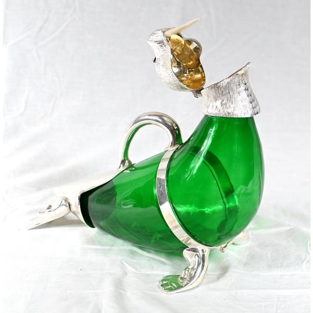 2000 - 2009 Silver-Plated Green Glass Walrus Decanter Bottle For Sale - Image 5 of 9
