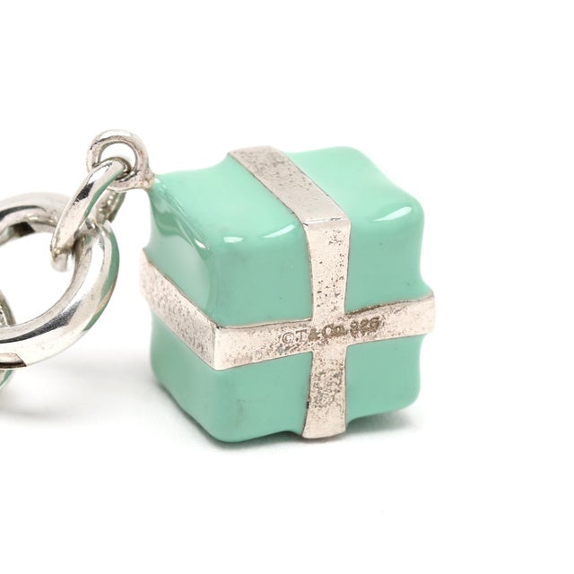Tiffany and Co. Tiffany & Co Turquoise Present Charm Bracelet, Sterling Silver, Length 7.25 In For Sale - Image 4 of 9