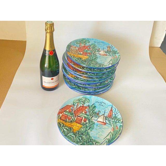 Majolica Plates Representing Saint Tropez, 1960s, Set of 10 For Sale - Image 16 of 17