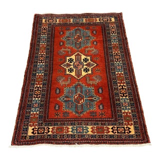 3ft 4in × 4ft 10in Kazak Lori Pampak Style Geometric Area Rug With Three Medallions For Sale