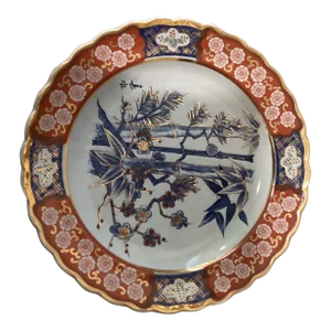 Vintage Blue White Red Japanese Imari Platter, Vintage Imari Porcelain Platter