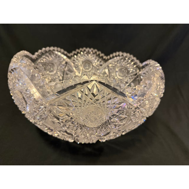 Glass Rare Large Antique American Brilliant Period Cut Glass Pedestal Compote – 17” Tall, Deep Hobstar & Russian Pattern For Sale - Image 7 of 9