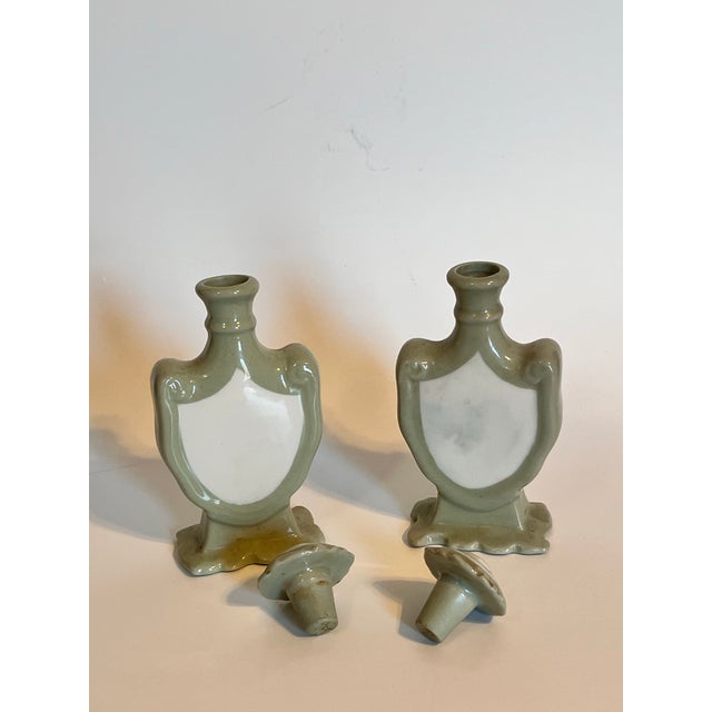 Ceramic Pair of Ceramic Perfume Bottles, Pastel Green and White For Sale - Image 7 of 8