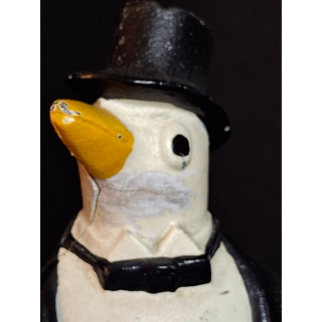 Antique Hubley #463 Cast Iron Dapper Penguin Top Hat Bow Tie Doorstop Circa 1930s For Sale - Image 9 of 18