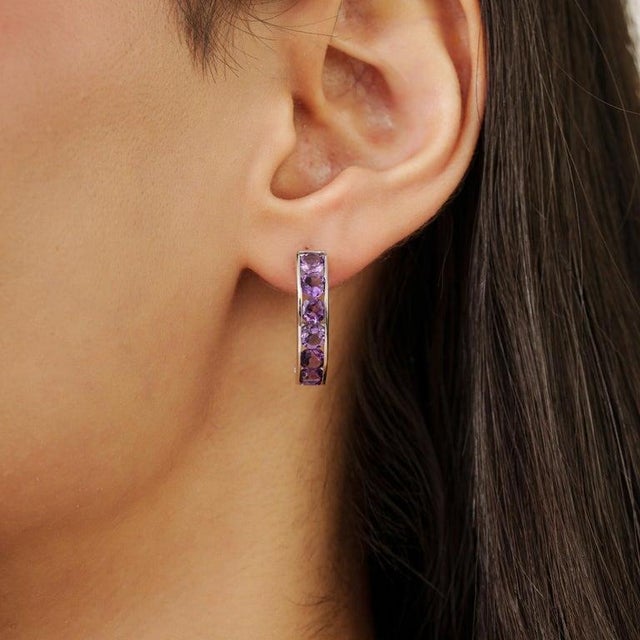 Timeless Amethyst Solid Silver Earrings for Everyday Wear, A Pair For Sale - Image 4 of 9