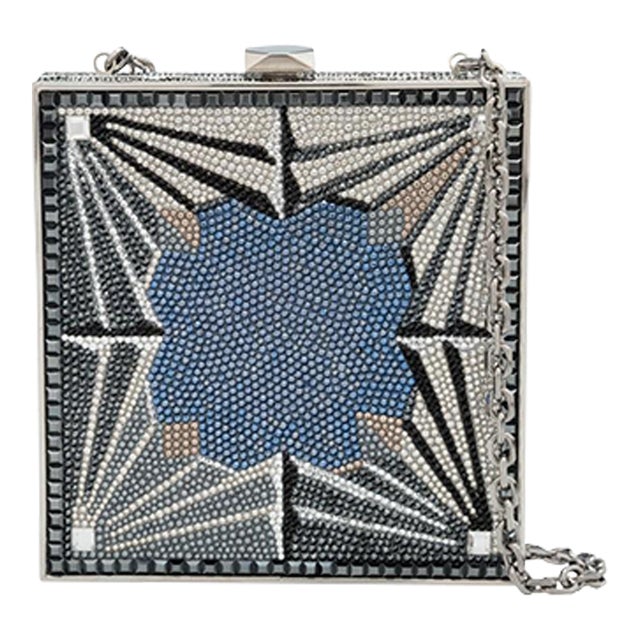 Judith Leiber Crystal Minaudière Cigar Box Clutch Evening Bag Art Deco Silver For Sale