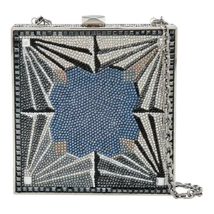 Judith Leiber Crystal Minaudière Cigar Box Clutch Evening Bag Art Deco Silver
