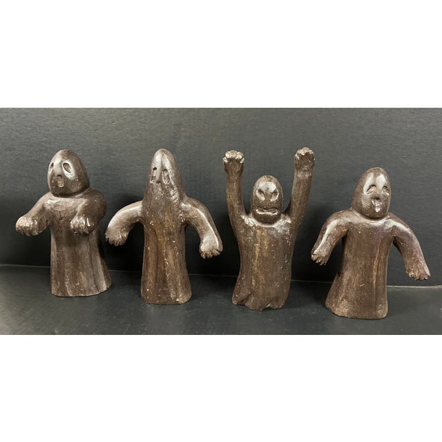 Figurative Set of Four Folk Art Carved Wooden Ghost Sculpture For Sale - Image 3 of 9