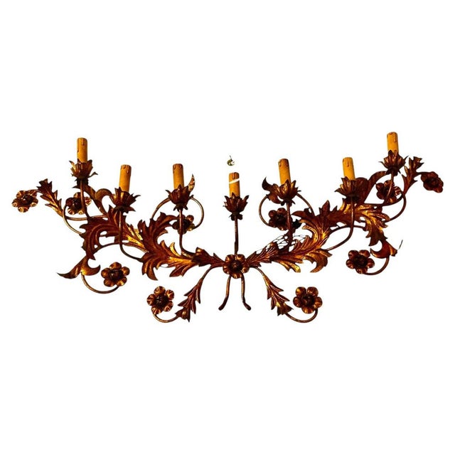 Vintage Italian Gilt Tole Wall Sconce, 1950 For Sale - Image 13 of 13