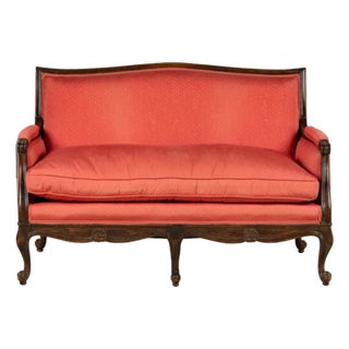 Louis XV Style Petite Settee Early 20th Century; Custom-Red Moire Texture Upholstery For Sale