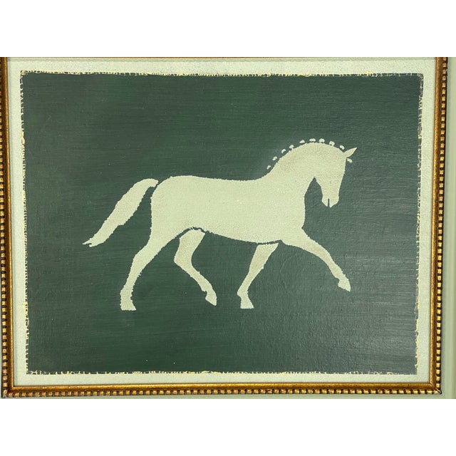 Contemporary Primitive Equestrian Horse Painting in Custom Wood Frame For Sale - Image 9 of 10