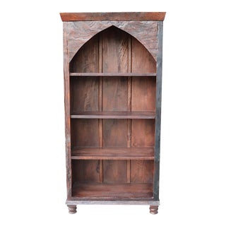19th Century Moorish Rustic Teak Wood Railroad Tie Arched Bookcase For Sale