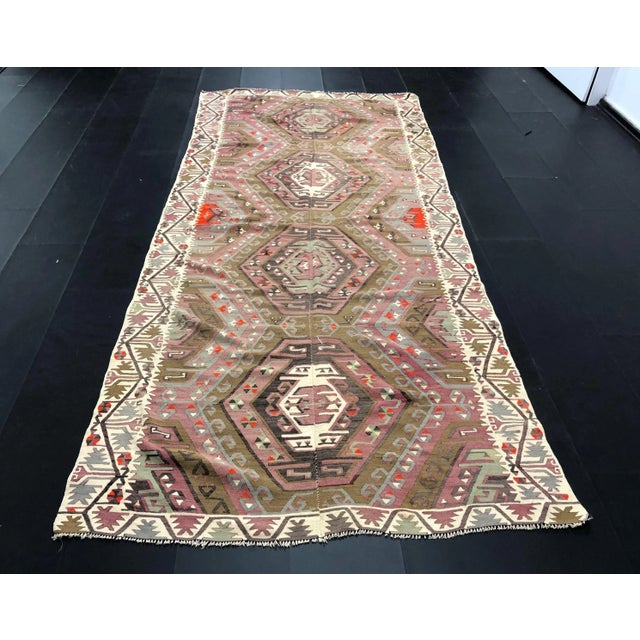 1960s Vintage Rustic Turkish Handmade Kilim Rug- 4′11″ × 11′1″ For Sale - Image 11 of 11